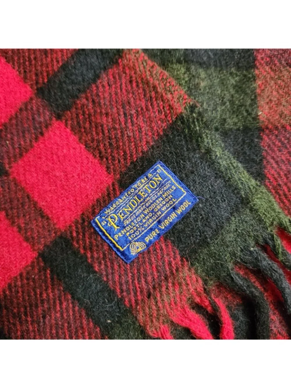 Vintage Pendleton Blanket Throw Pure Virgin Wool USA Fringe Red Plaid 70s